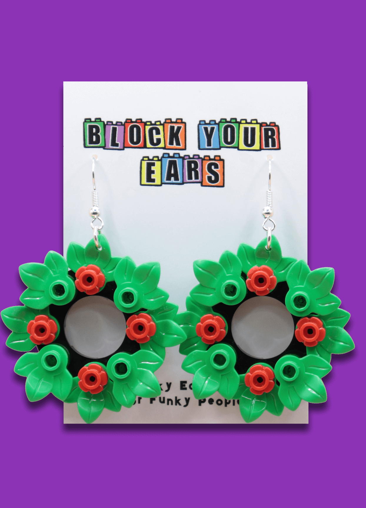 Christmas Wreath Earrings | Lego Jewellery | Block Your Ears