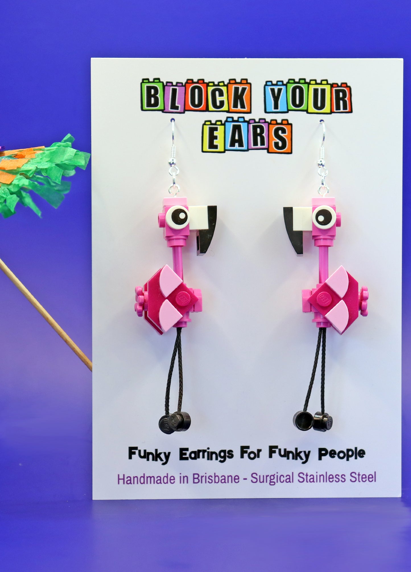 Flamingo Earrings | Quirky Bird Earrings | Block Your Ears