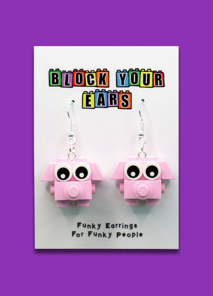 Oink Oink - Pig - Pink - LEGO - Dangles - Earrings