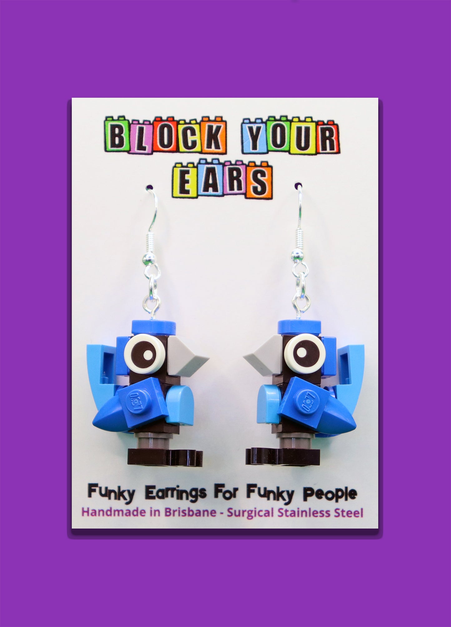 Splendid Fairy Wren Earrings | Lego Bird Earrings | Block Your Ears