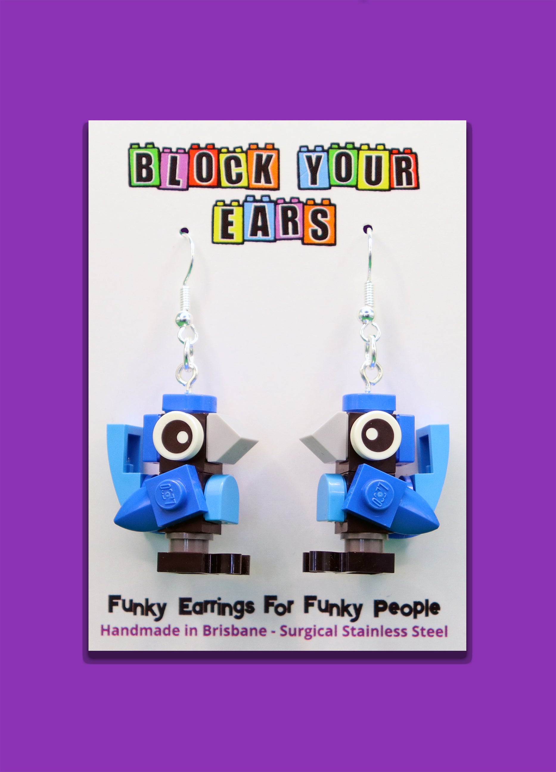 Splendid Fairy Wren Earrings | Lego Bird Earrings | Block Your Ears