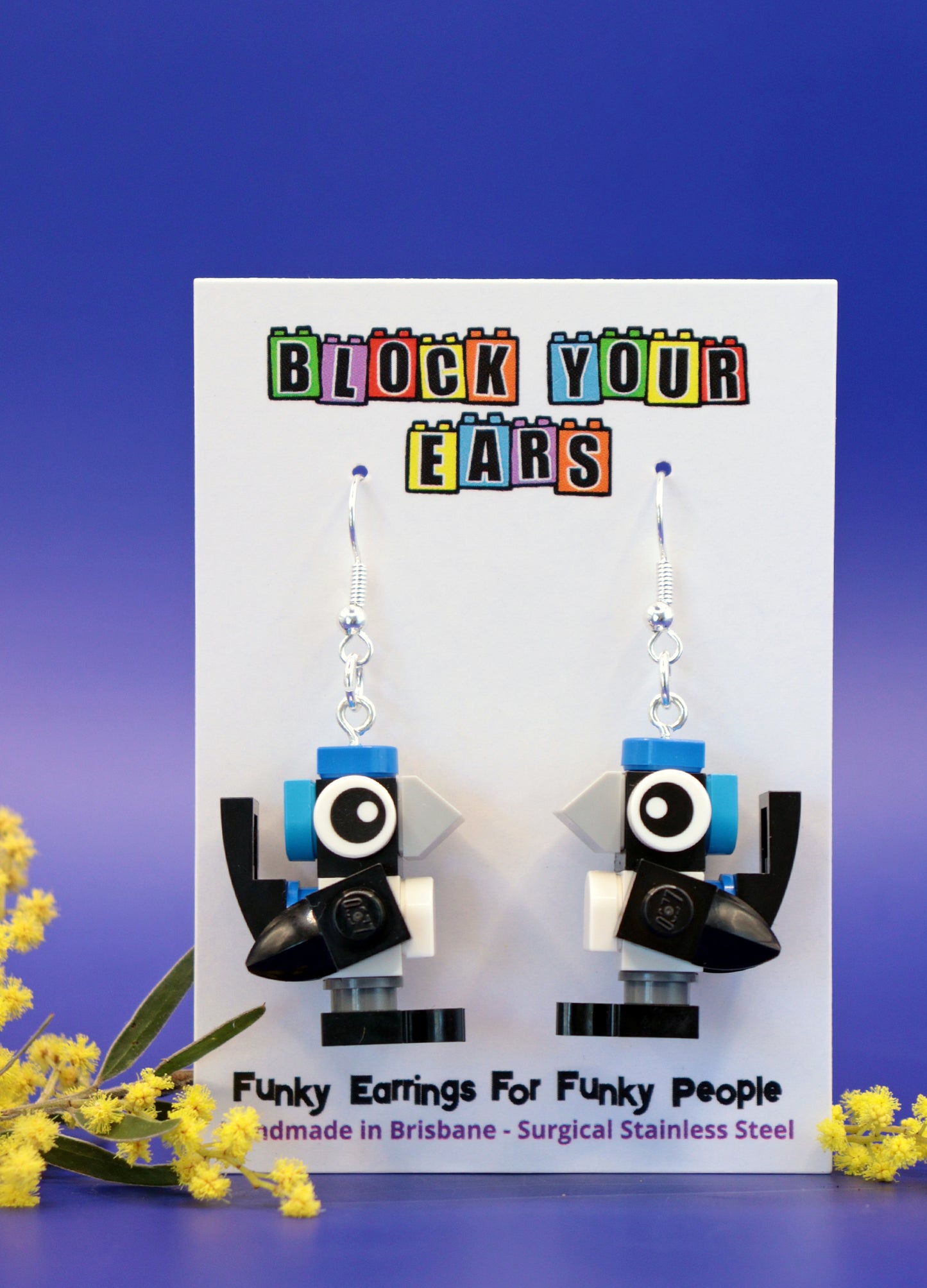 Superb Fairy Wren Earrings | Lego Bird Earrings | Block Your Ears