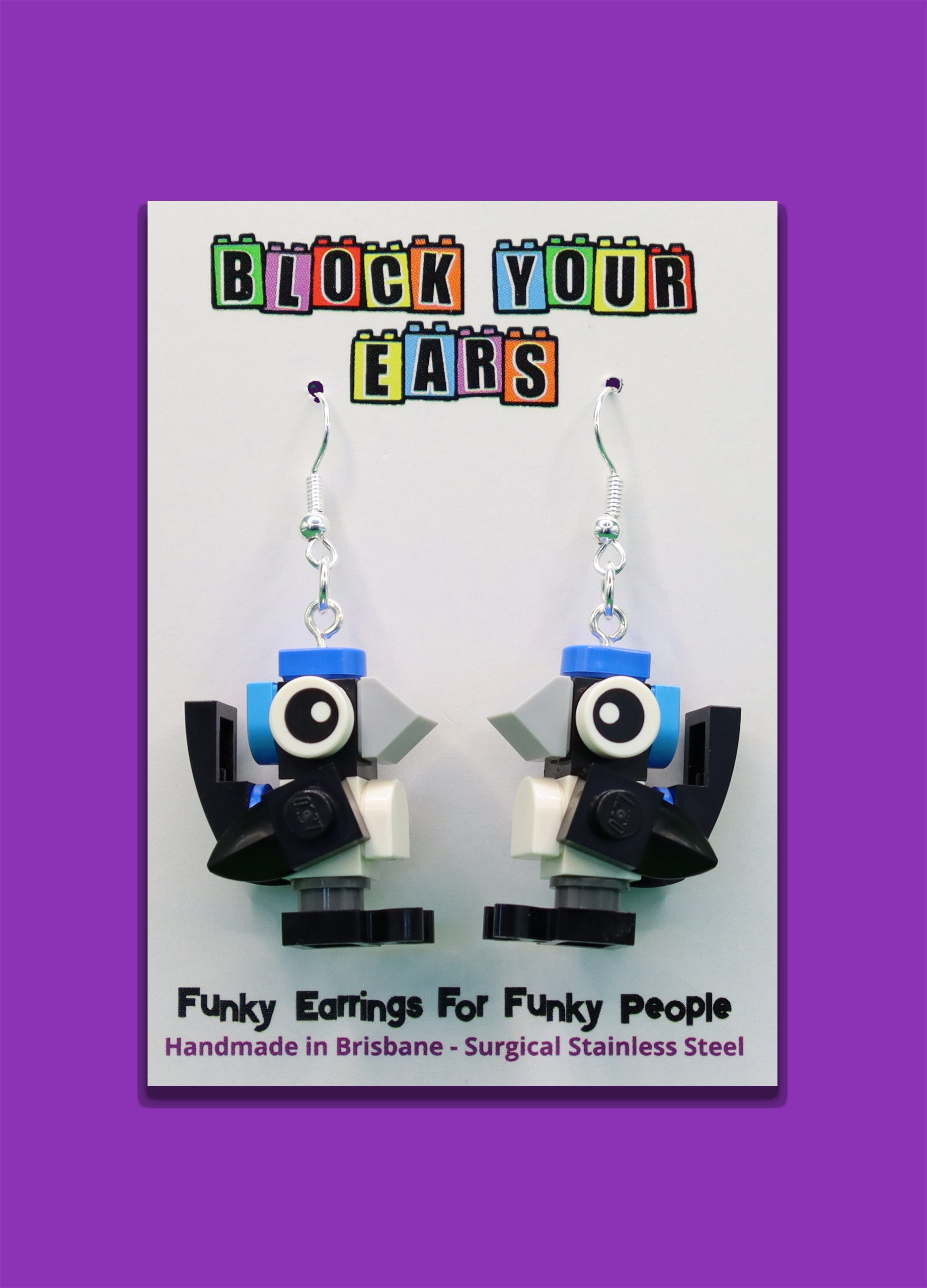 Superb Fairy Wren Earrings | Lego Bird Earrings | Block Your Ears