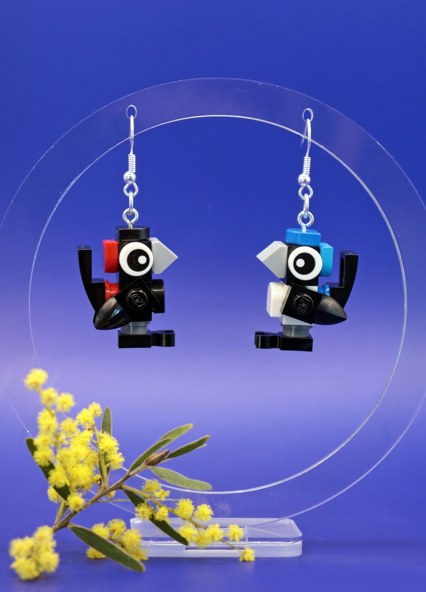 Mismatched Fairy Wren Earrings | Lego Bird Earrings | Block Your Ears