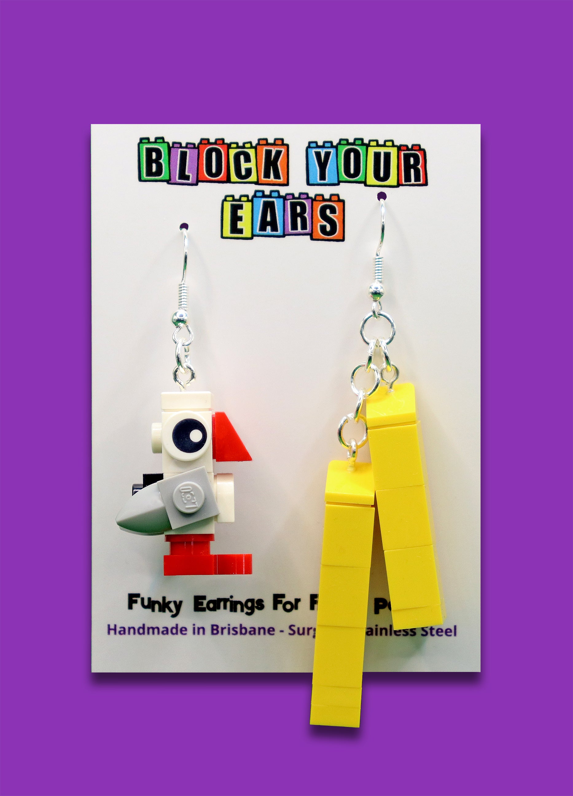 Seagull & Chips | Funky Lego Earrings | Lego Brick Earrings | 