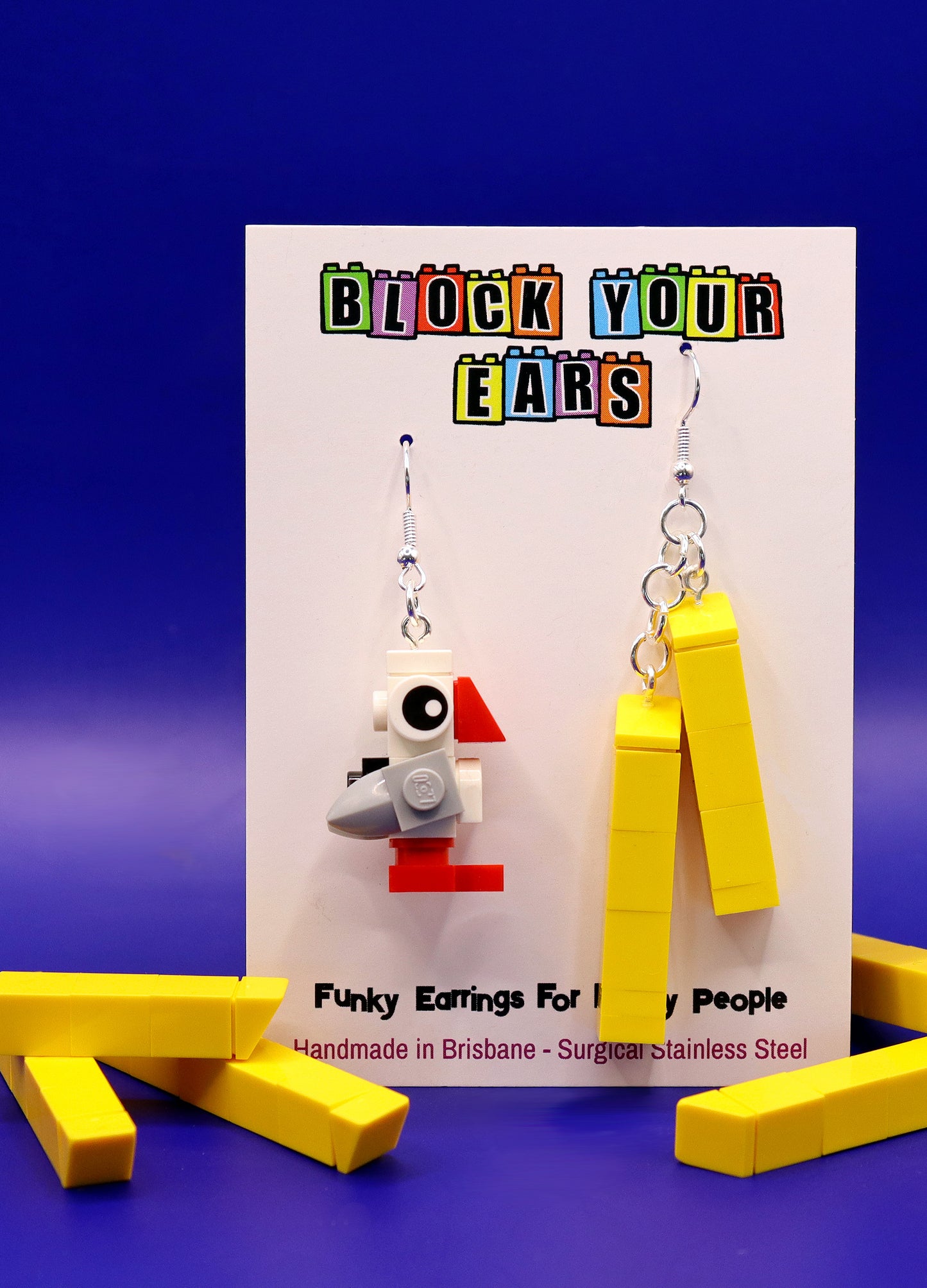 Seagull & Chips | Funky Lego Earrings | Lego Brick Earrings | 