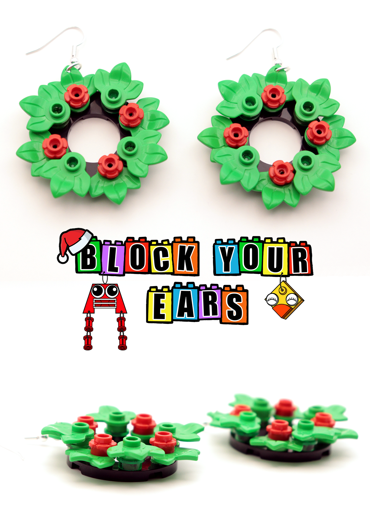 Christmas Wreath Earrings | Lego Jewellery | Block Your Ears