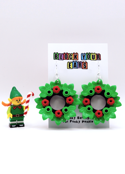 Christmas Wreath Earrings | Lego Jewellery | Block Your Ears