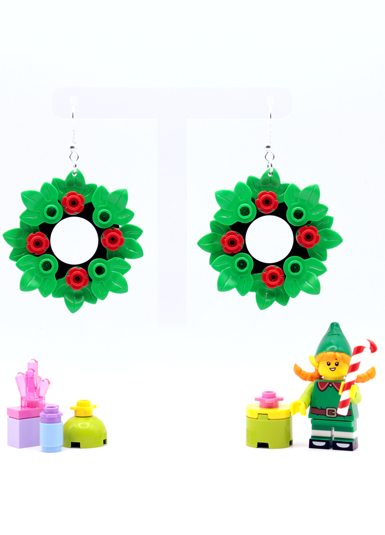 Christmas Wreath Earrings | Lego Jewellery | Block Your Ears